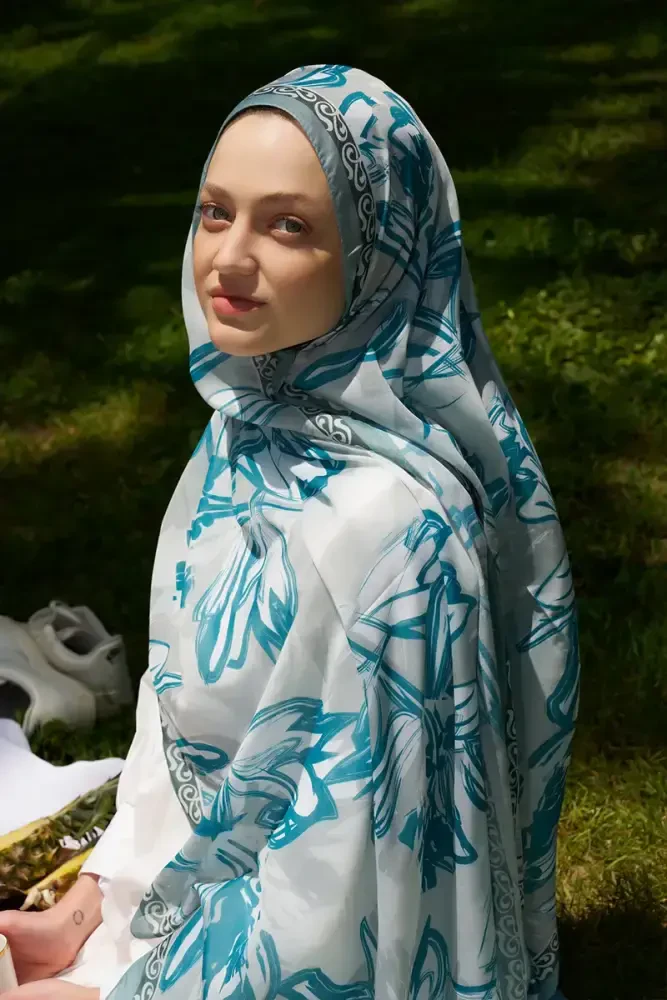 Prestige Line Desen Şal - Turkuaz - MADAME POLO