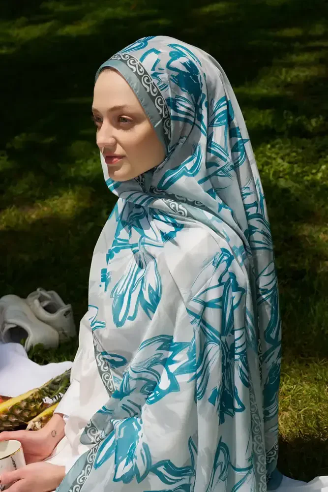 Prestige Line Desen Şal - Turkuaz - MADAME POLO