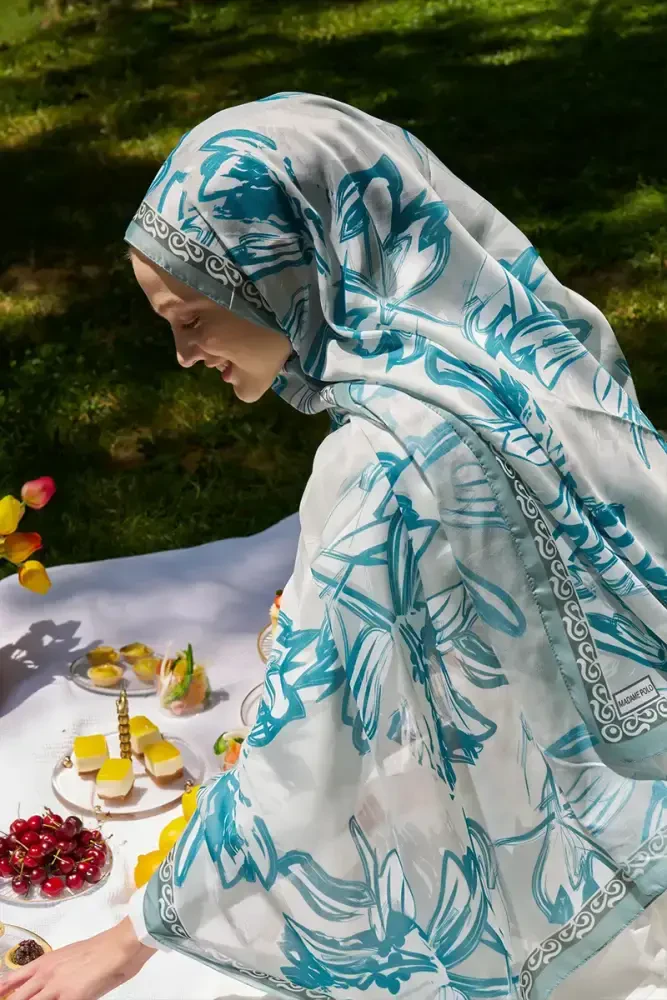 Prestige Line Desen Şal - Turkuaz - MADAME POLO