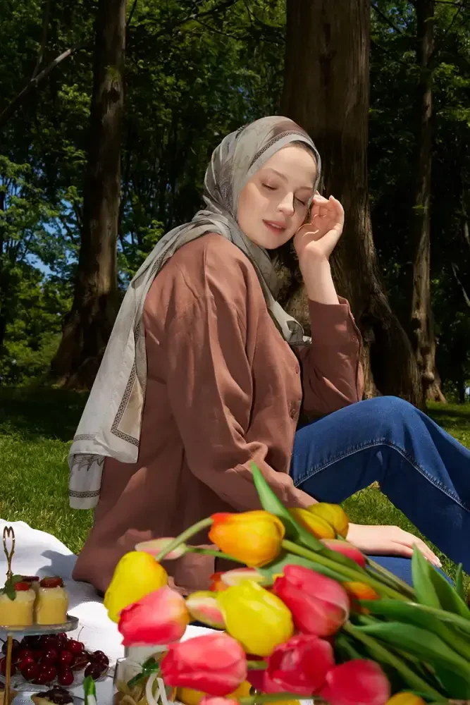 Prestige Vintage Desen Şal - Kahverengi - 3