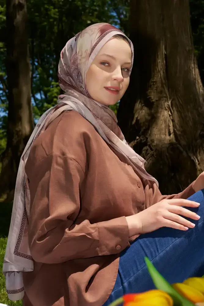Prestige Vintage Desen Şal - Kahverengi - 1