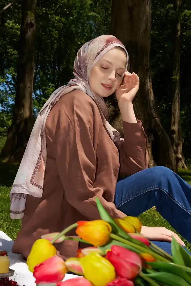Prestige Vintage Desen Şal - Kahverengi - 2