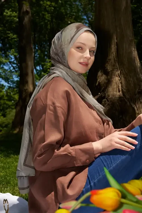 Prestige Vintage Desen Şal - Kahverengi 