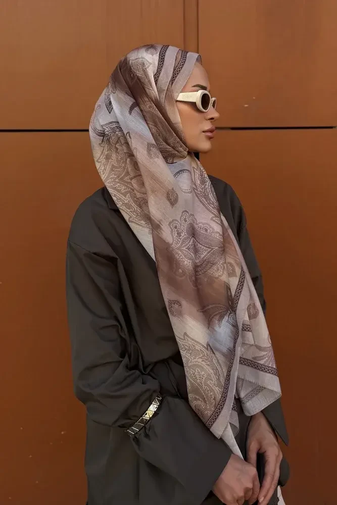 Prestige Vintage Desen Şal - Kahverengi - MADAME POLO