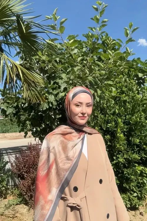 Prestige Vintage Desen Şal - Kızıl Kahve 