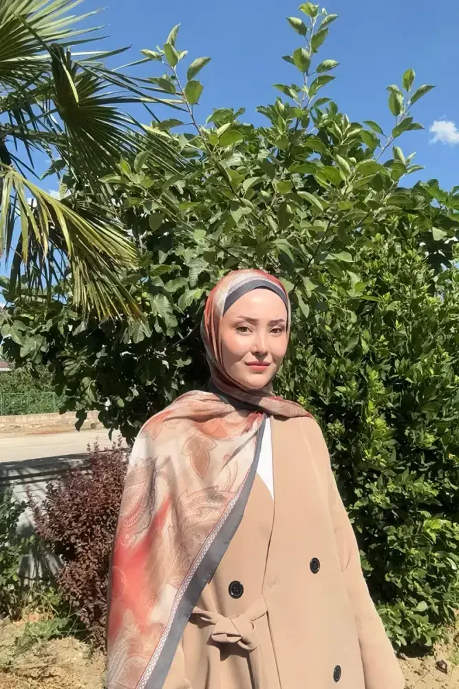 Prestige Vintage Desen Şal - Kızıl Kahve - MADAME POLO