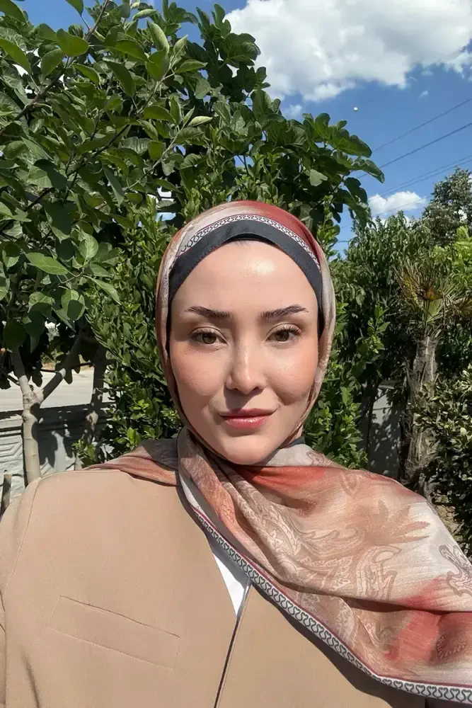 Prestige Vintage Desen Şal - Kızıl Kahve - MADAME POLO