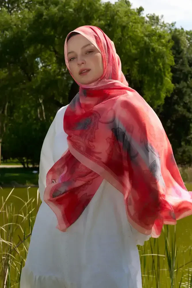 Prestige Vintage Desen Şal - Mercan - MADAME POLO