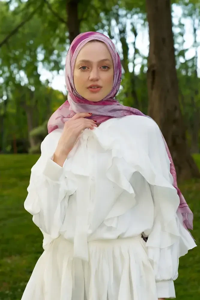 Prestige Vintage Desen Şal - Mor - 3