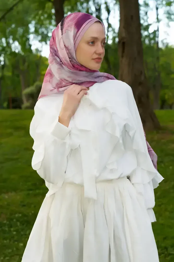 Prestige Vintage Desen Şal - Mor - 4