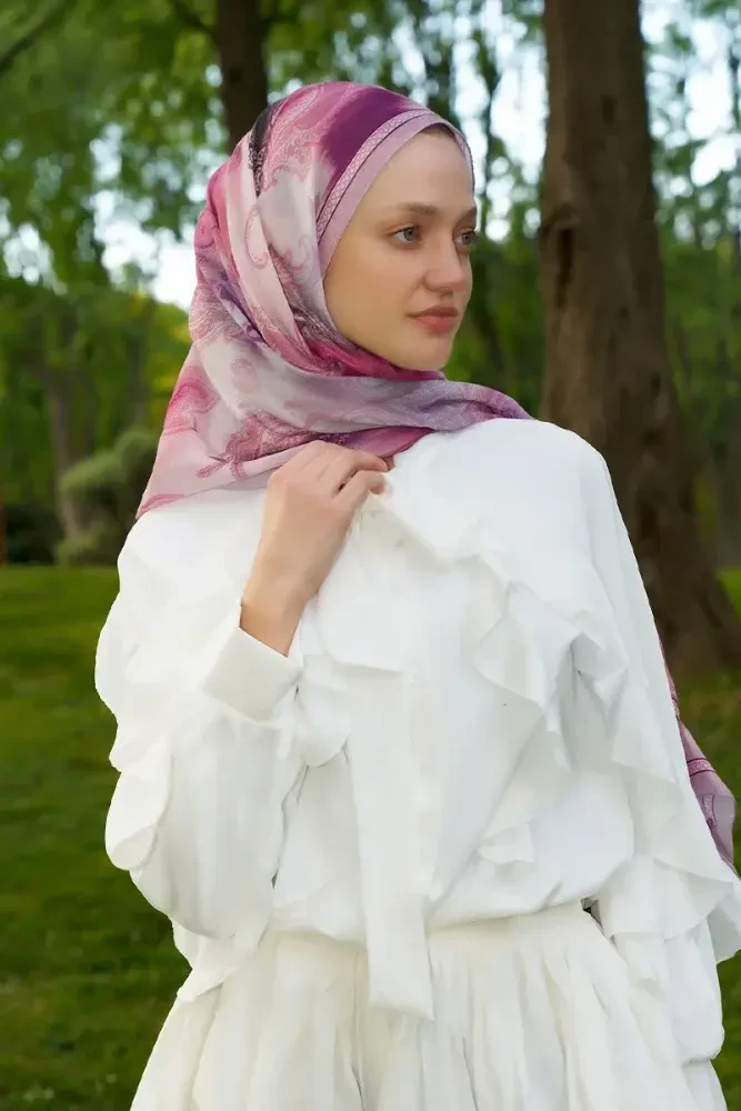 Prestige Vintage Desen Şal - Mor - MADAME POLO