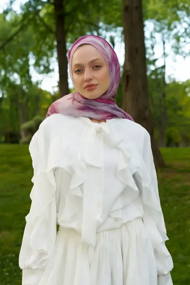 Prestige Vintage Desen Şal - Mor - 4