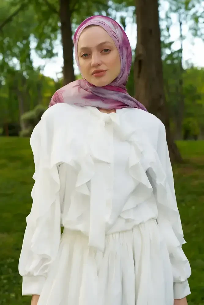 Prestige Vintage Desen Şal - Mor - 1