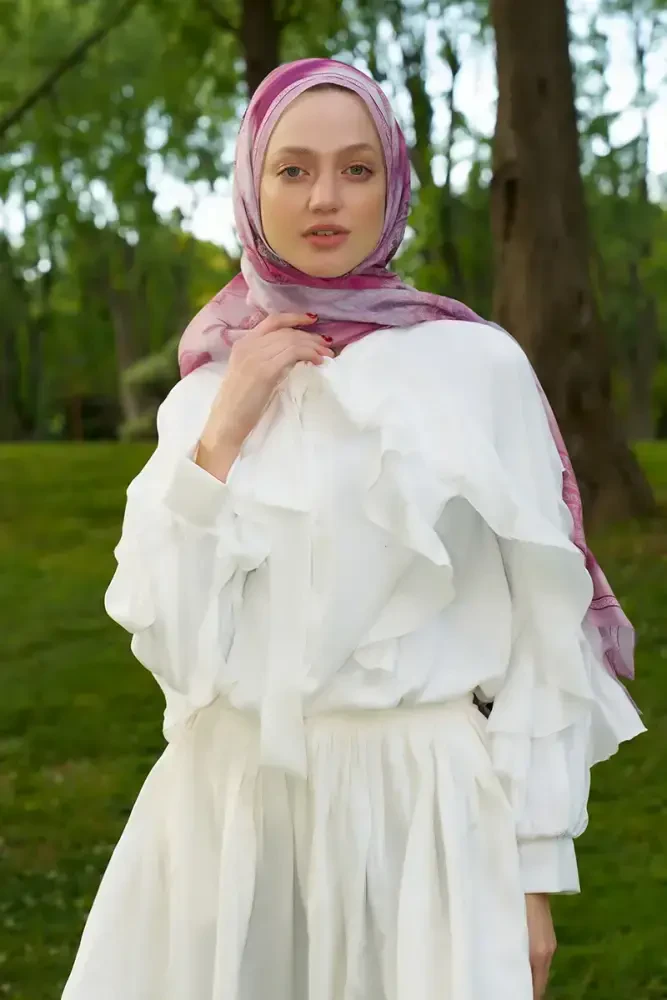 Prestige Vintage Desen Şal - Mor - 3