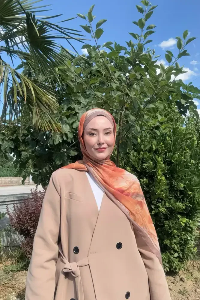 Prestige Vintage Desen Şal - Orange - 4