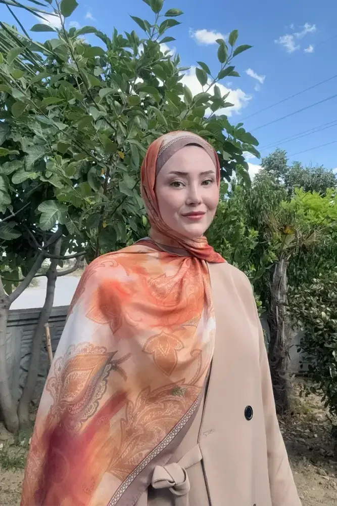 Prestige Vintage Desen Şal - Orange - MADAME POLO