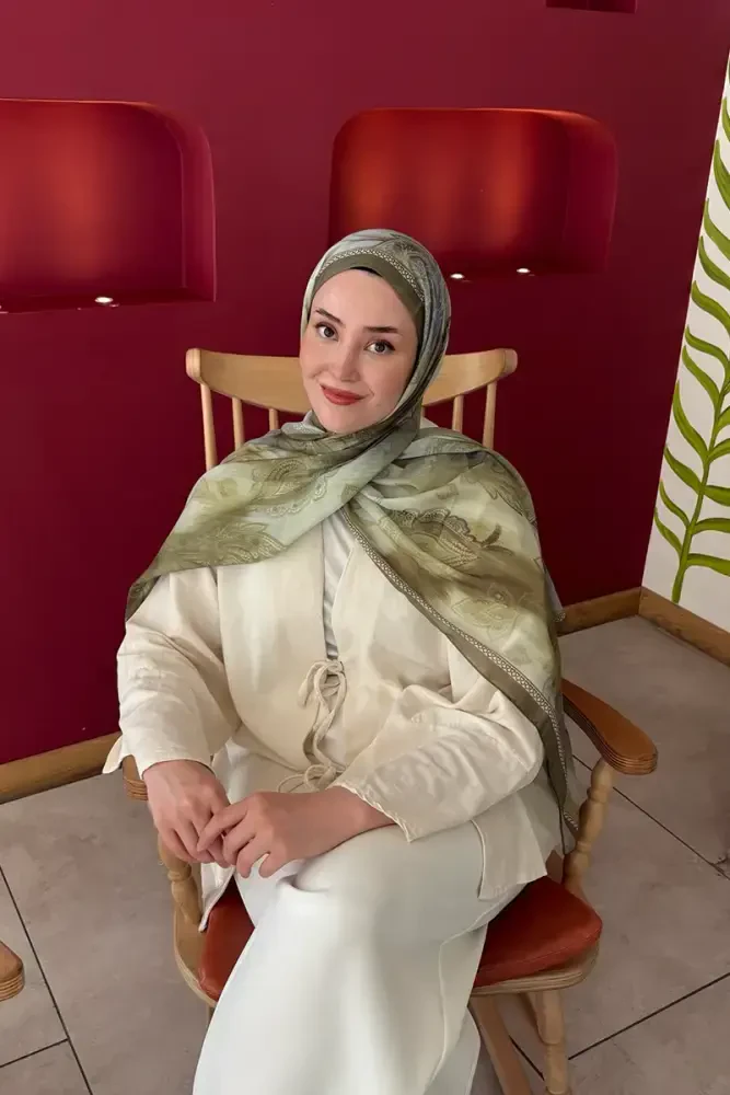 Prestige Vintage Desen Şal - Yağ Yeşili - MADAME POLO