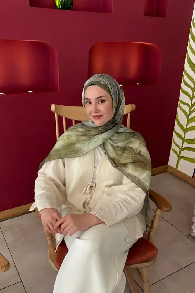 Prestige Vintage Desen Şal - Yağ Yeşili - MADAME POLO