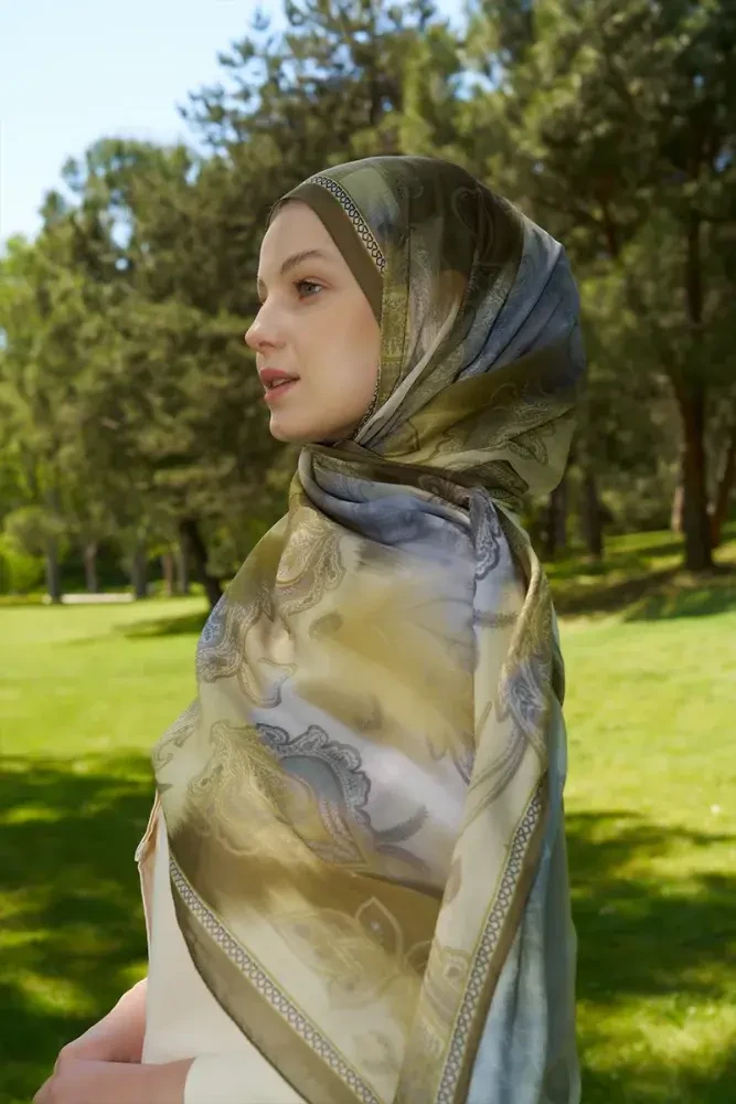 Prestige Vintage Desen Şal - Yeşil - MADAME POLO