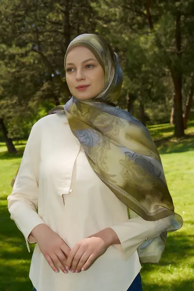 Prestige Vintage Desen Şal - Yeşil - MADAME POLO