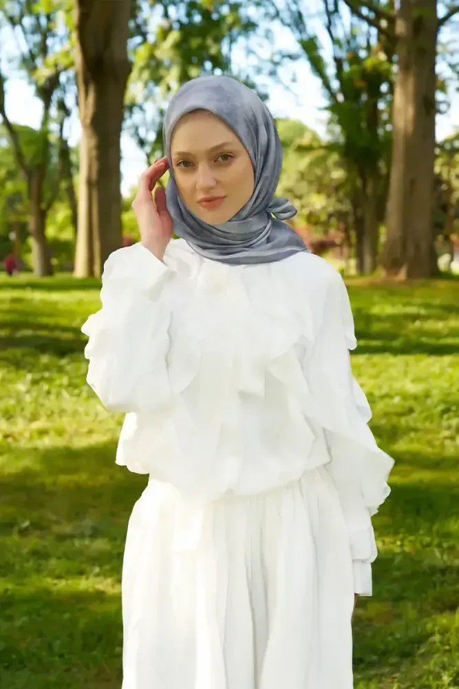 Rustic Batik Desen Eşarp - Gri - MADAME POLO