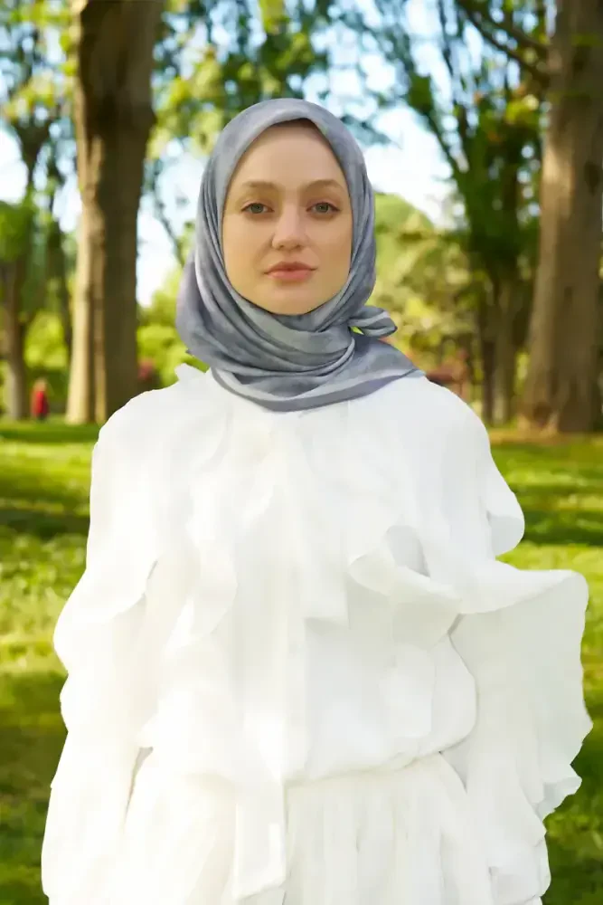 Rustic Batik Desen Eşarp - Gri - 3