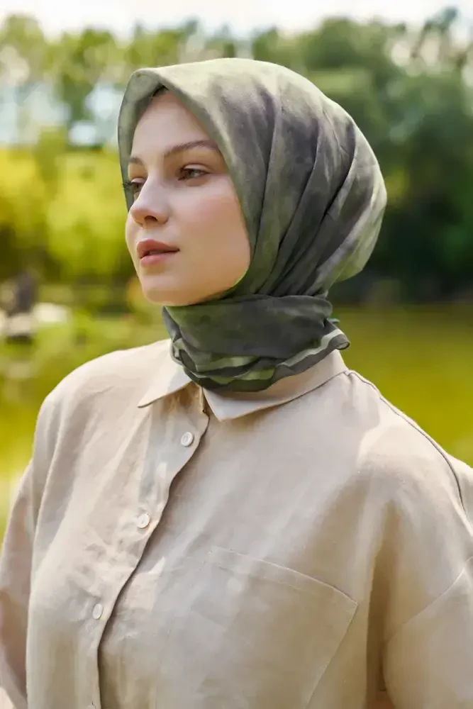 Rustic Batik Desen Eşarp - Haki - MADAME POLO