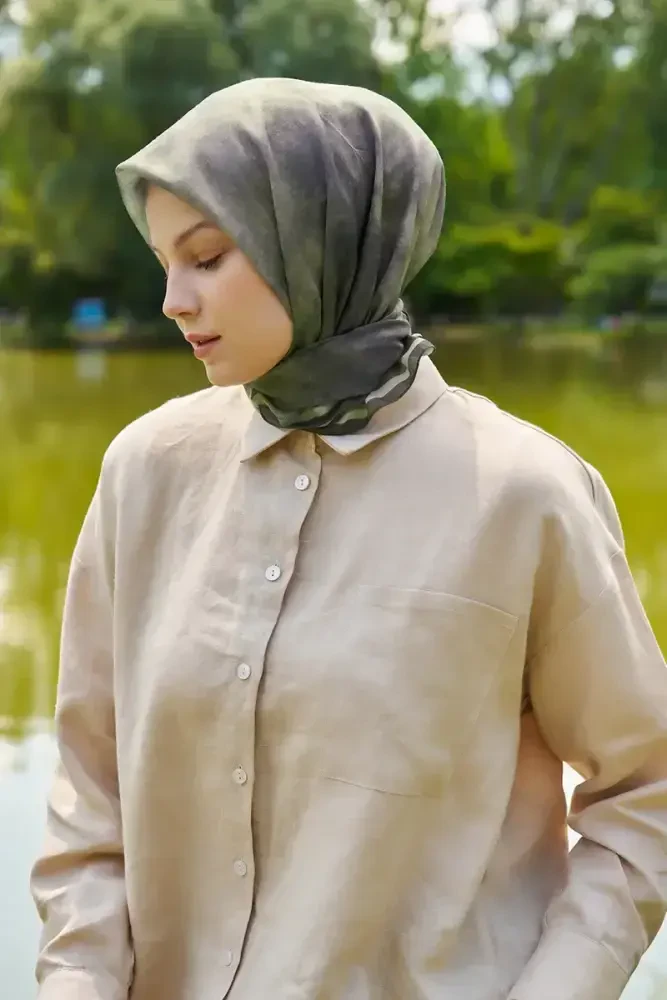 Rustic Batik Desen Eşarp - Haki - MADAME POLO