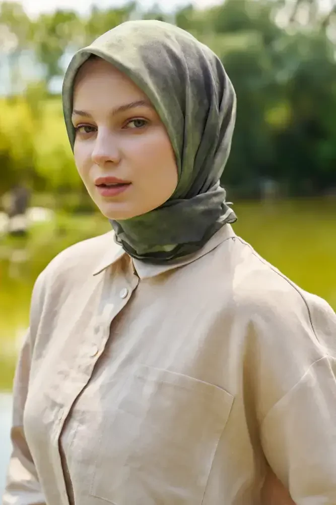 Rustic Batik Desen Eşarp - Haki - MADAME POLO