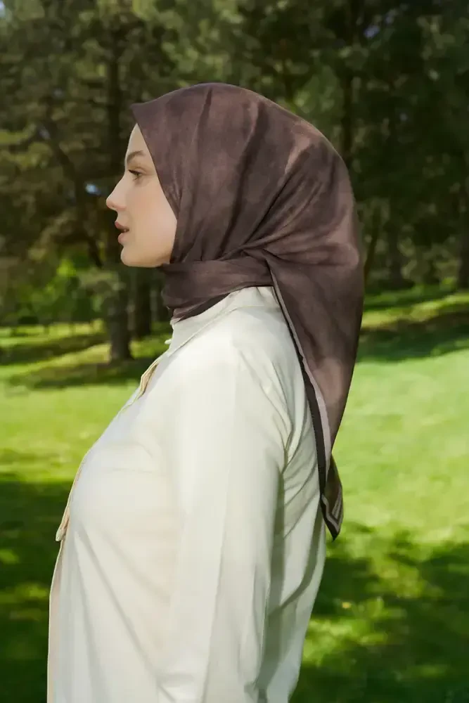 Rustic Batik Desen Eşarp - Kahverengi - 4