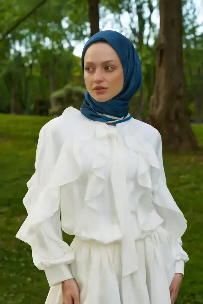 Rustic Batik Desen Eşarp - Mavi - 3