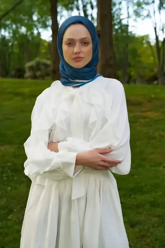 Rustic Batik Desen Eşarp - Mavi - 1