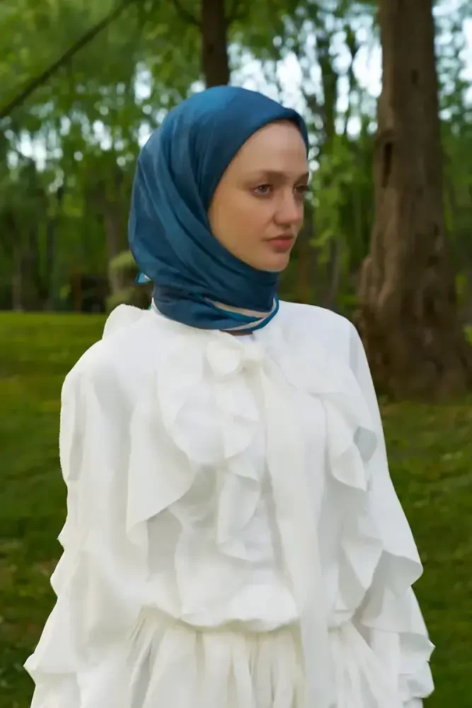 Rustic Batik Desen Eşarp - Mavi - 4