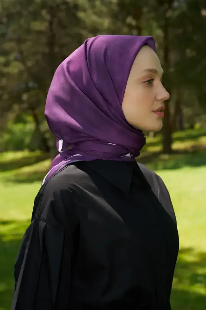 Rustic Batik Desen Eşarp - Mor - 4