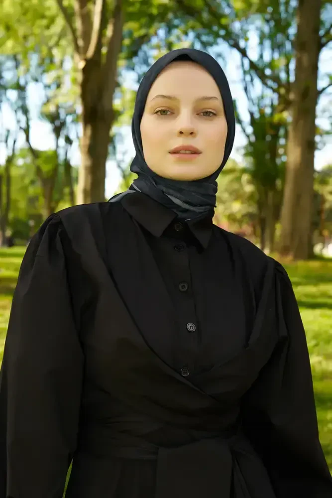 Rustic Batik Desen Eşarp - Siyah - 4