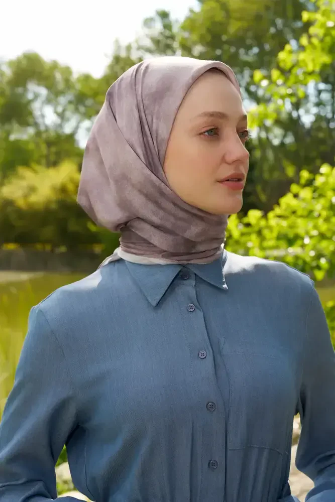 Rustic Batik Desen Eşarp - Vizon - 1