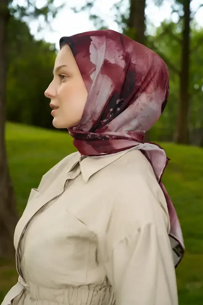 Rustic Rosie Desen Eşarp - Bordo - MADAME POLO