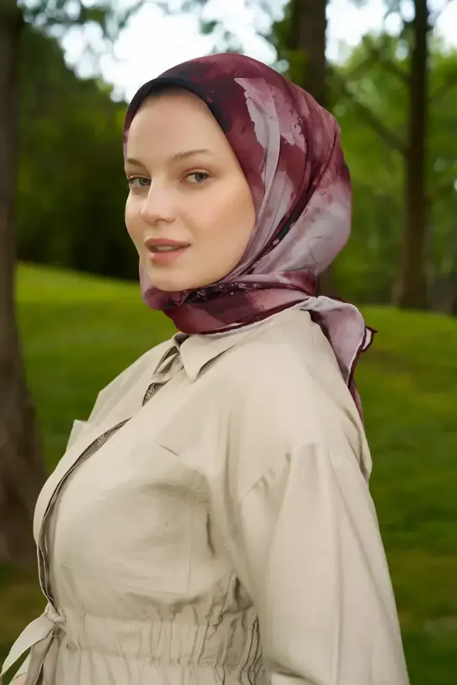 Rustic Rosie Desen Eşarp - Bordo - 4