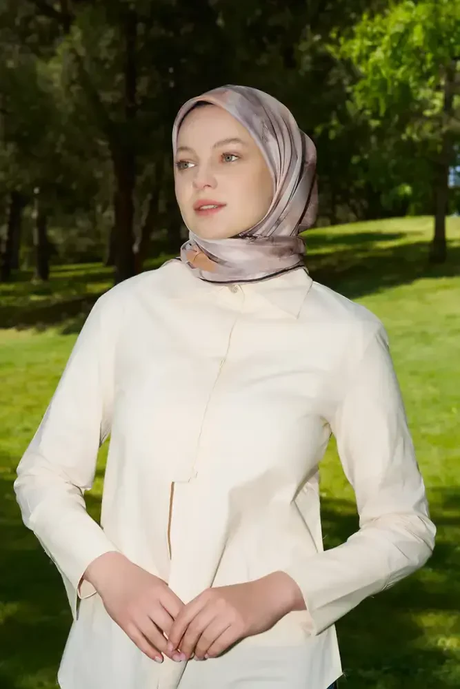 Rustic Rosie Desen Eşarp - Kahverengi - MADAME POLO