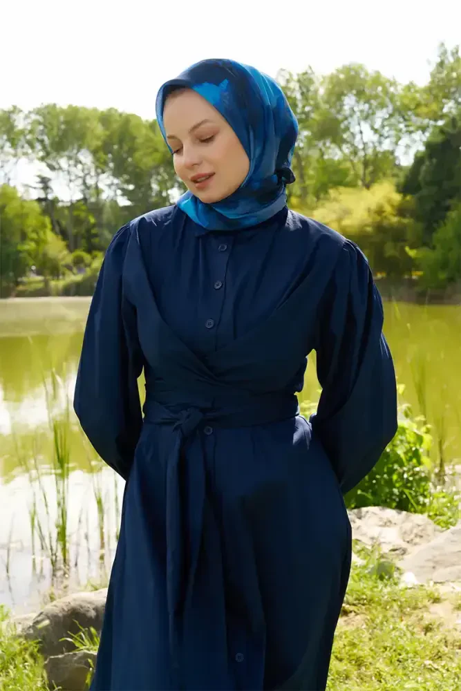 Rustic Rosie Desen Eşarp - Lacivert - MADAME POLO