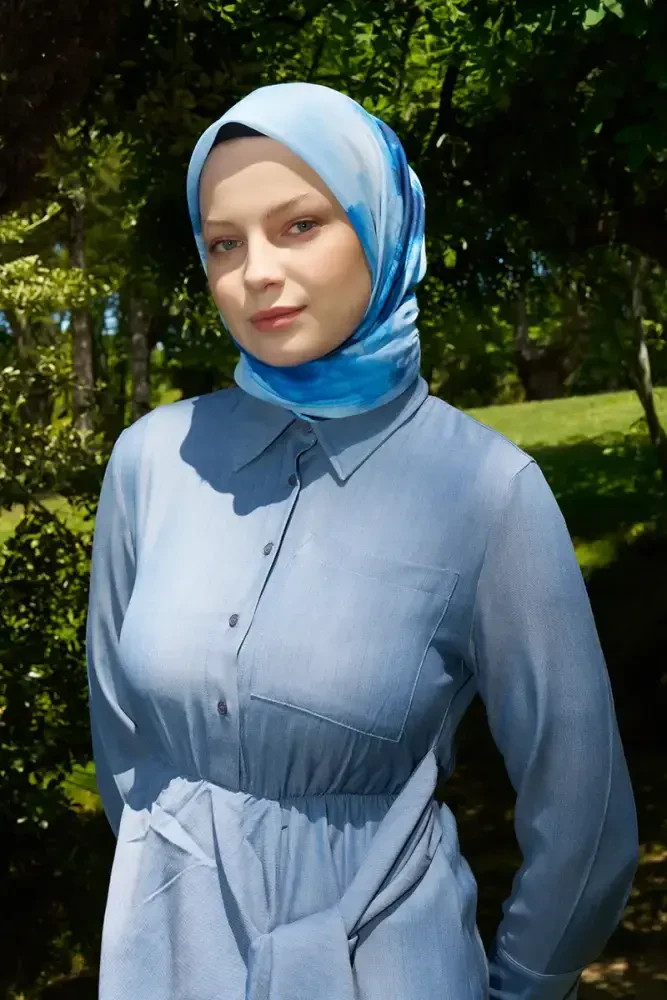 Rustic Rosie Desen Eşarp - Mavi - MADAME POLO