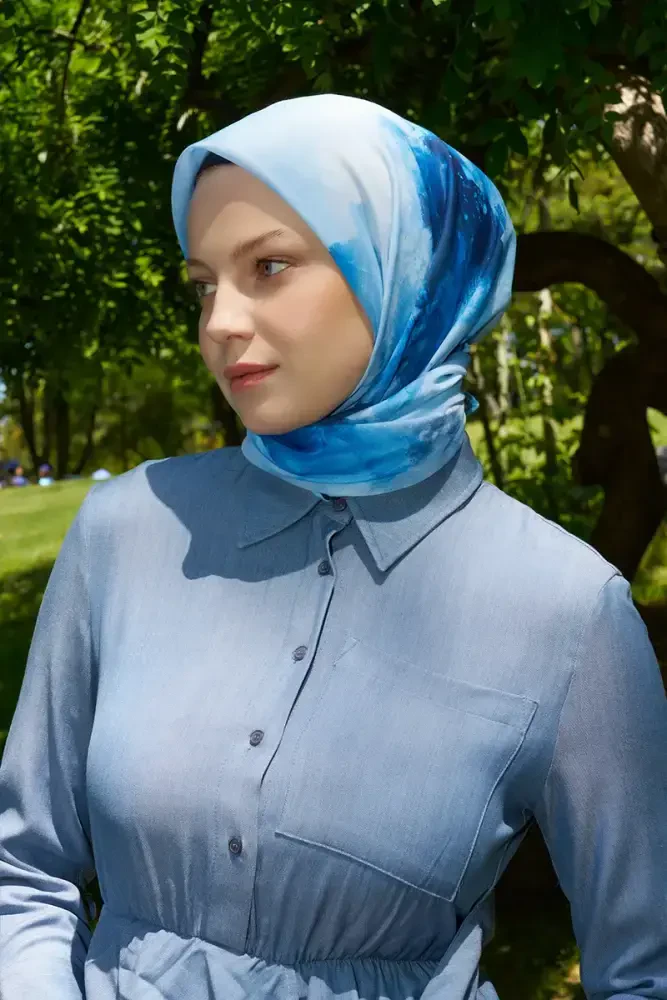 Rustic Rosie Desen Eşarp - Mavi - MADAME POLO