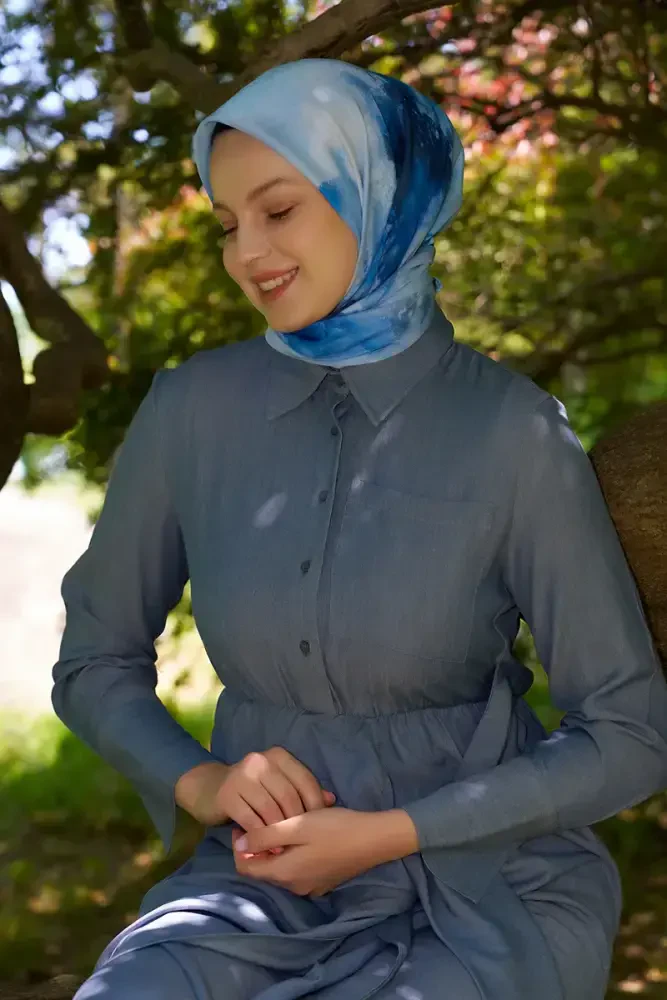 Rustic Rosie Desen Eşarp - Mavi - MADAME POLO