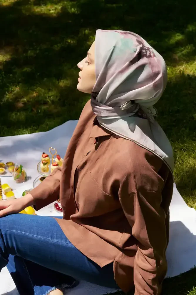 Rustic Rosie Desen Eşarp - Vizon - MADAME POLO