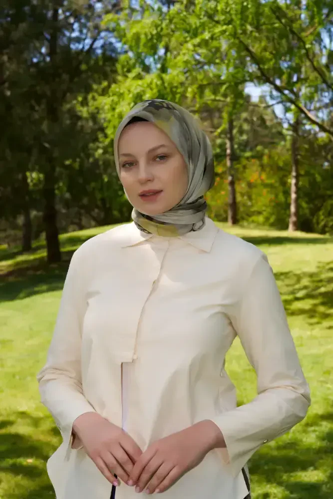 Rustic Rosie Desen Eşarp - Yeşil - MADAME POLO