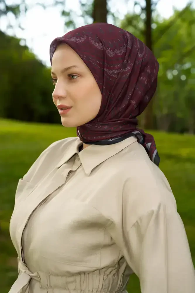 Rustic Mistral Desen Eşarp - Bordo - 1