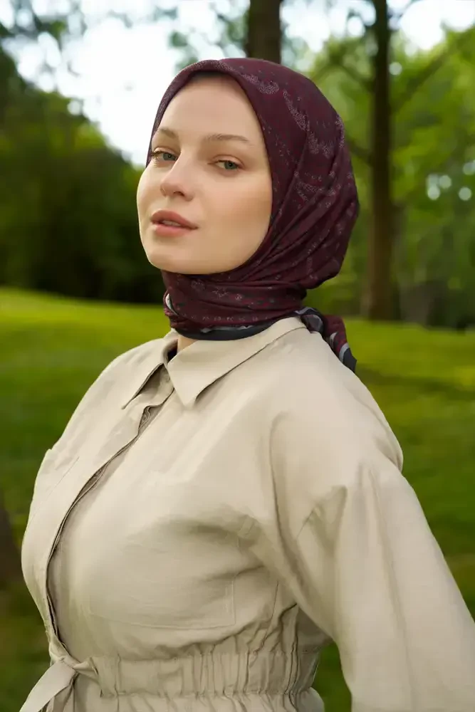 Rustic Mistral Desen Eşarp - Bordo - MADAME POLO