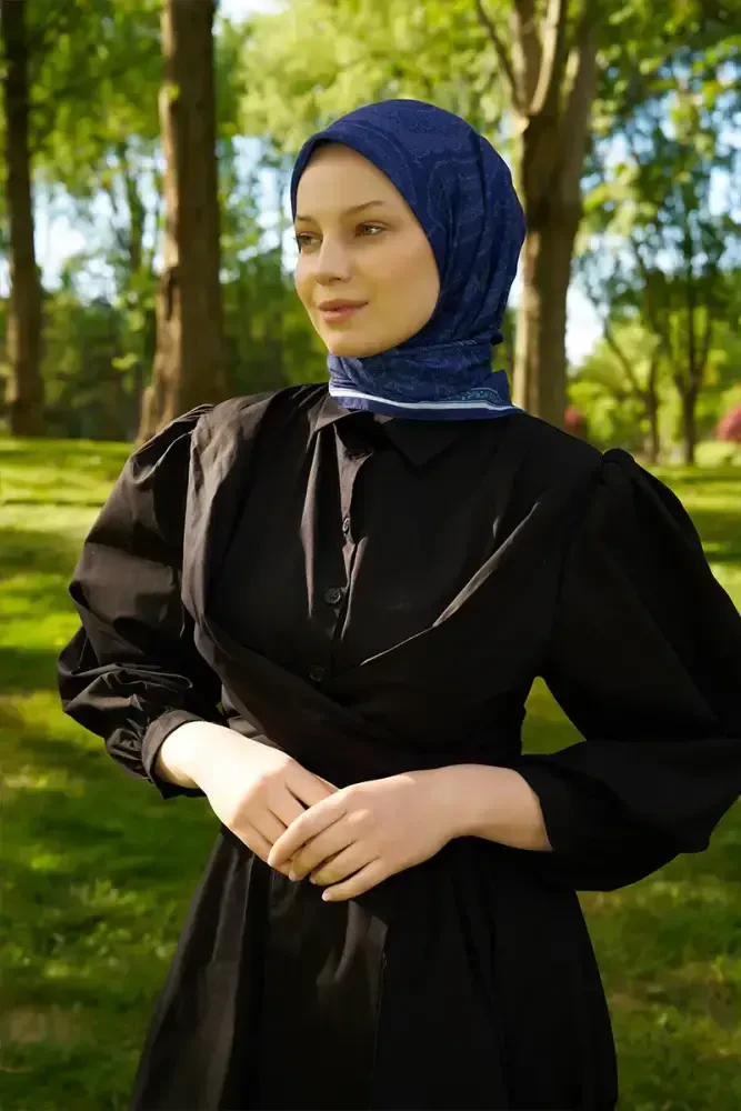 Rustic Mistral Desen Eşarp - Lacivert - MADAME POLO