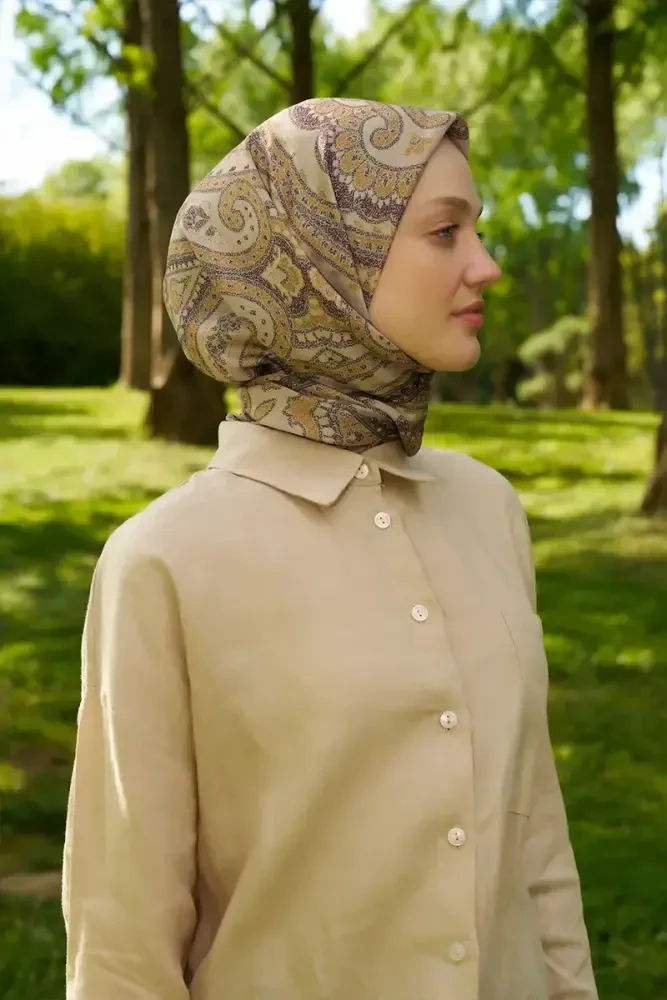 Rustic Mistral Desen Eşarp - Yağ Yeşili - MADAME POLO