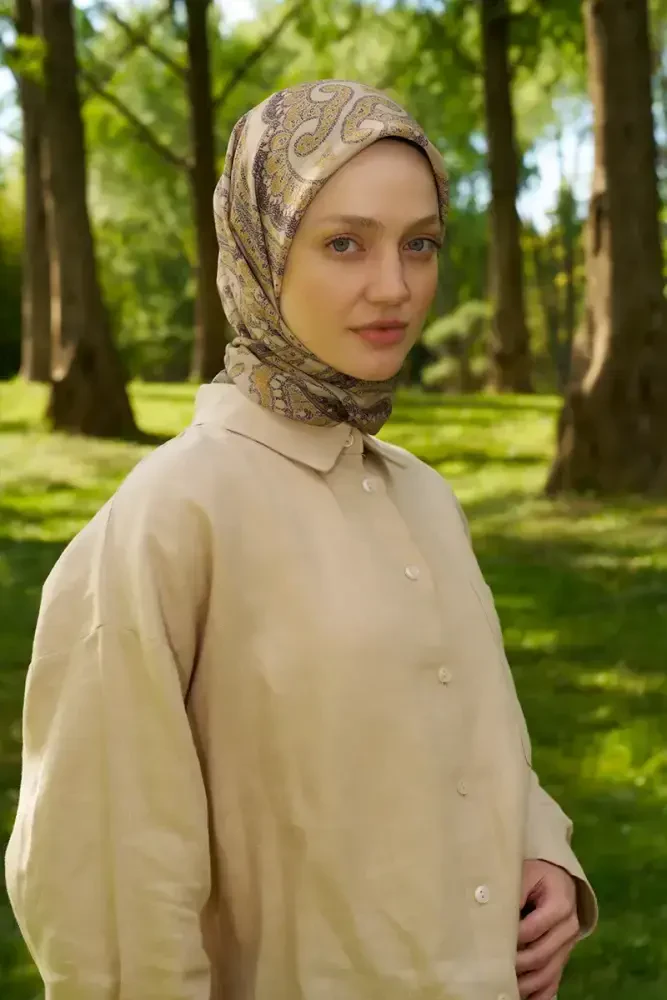 Rustic Mistral Desen Eşarp - Yağ Yeşili - MADAME POLO